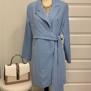 SHEIN Blue Long Sleeve Sheath Dress with Notched Collar